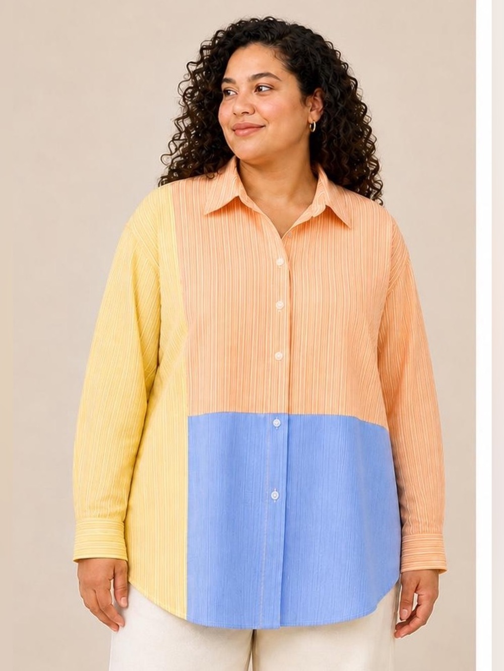 DAVI & DANI Peach, Yellow & Light Blue Colorblock Button-Up